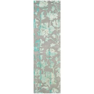 Dip Dye Gray/Turquoise 2 ft. x 6 ft. Floral Runner Rug