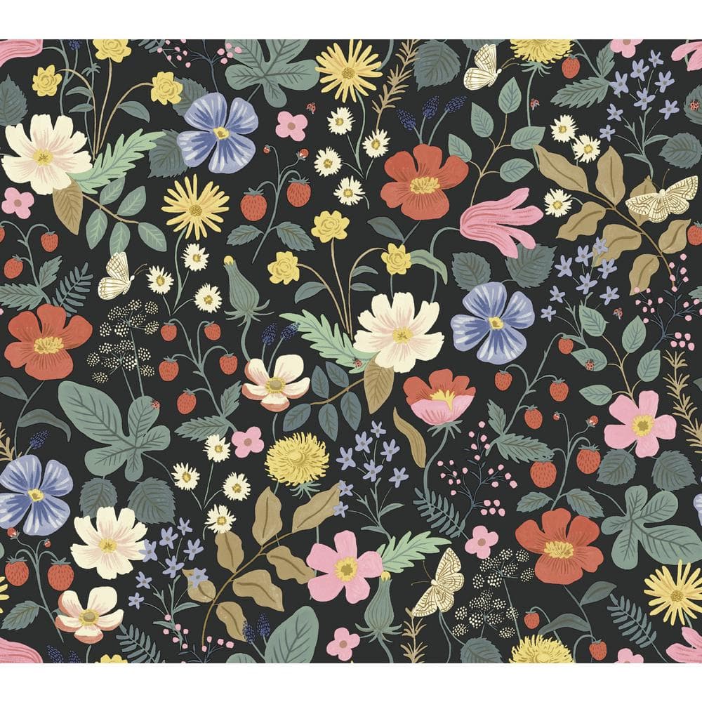 Black Floral Removable Washable Wallpaper Roll