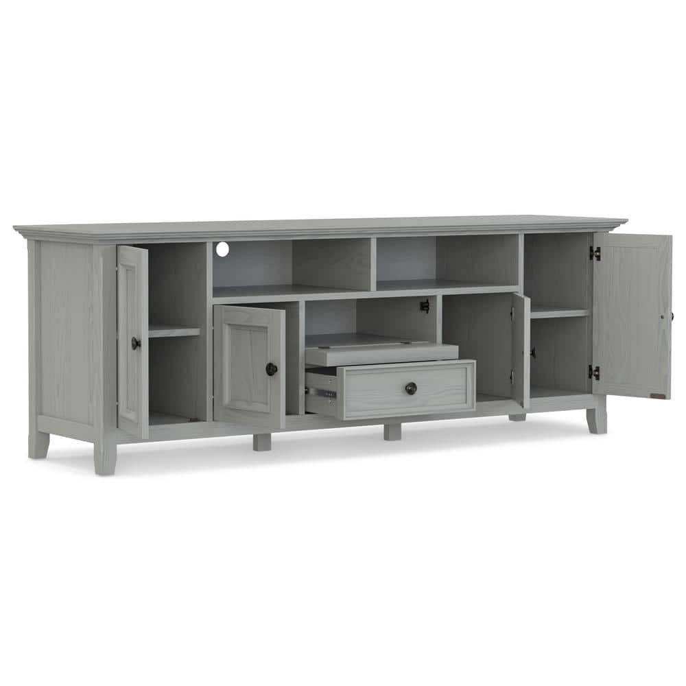 Fog Grey Solid Wood 72" Traditional TV Media Stand with Cabinets