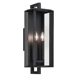 Kroft 20.5 in. 2-Light Textured Black Traditional Outdoor Hardwired Wall Lantern Sconce with No Bulbs Included (1-Pack)