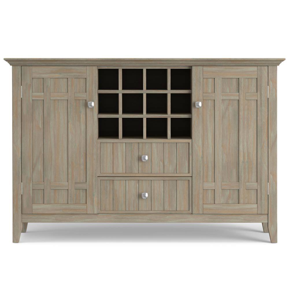 Bedford Transitional 54" Solid Pine Wood Sideboard Buffet and Wine Rack in Distressed Grey