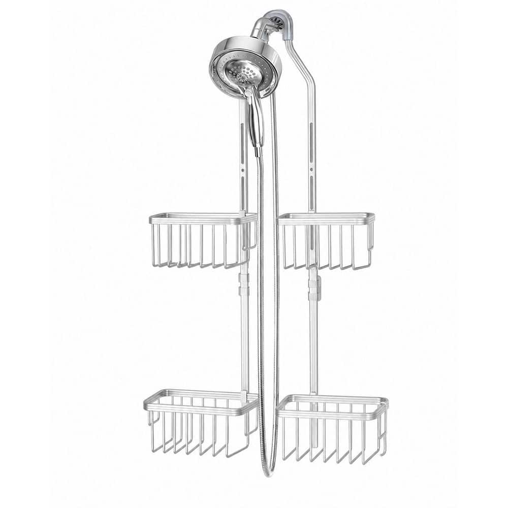 Hanging Adjustable Height Over Showerhead Organizer with Rustproof Aluminum, Soap Basket, Hooks in Silver price history on PriceWatchPro
