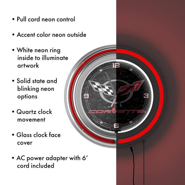 Trademark Global 14 in. Black Corvette C5 Neon Wall Clock Trademark Global 14 in. Black Corvette C5 Neon Wall Clock