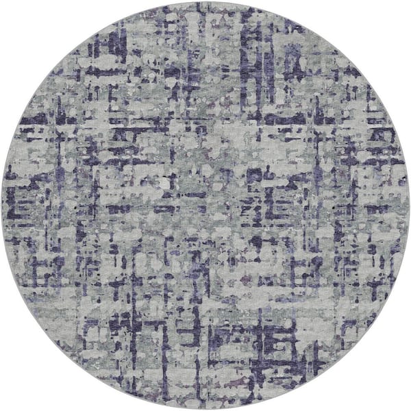 Dream Shag Premium Machine Washable Abstract ADS76 Purple 8 ft. x 8 ft. Round Rug