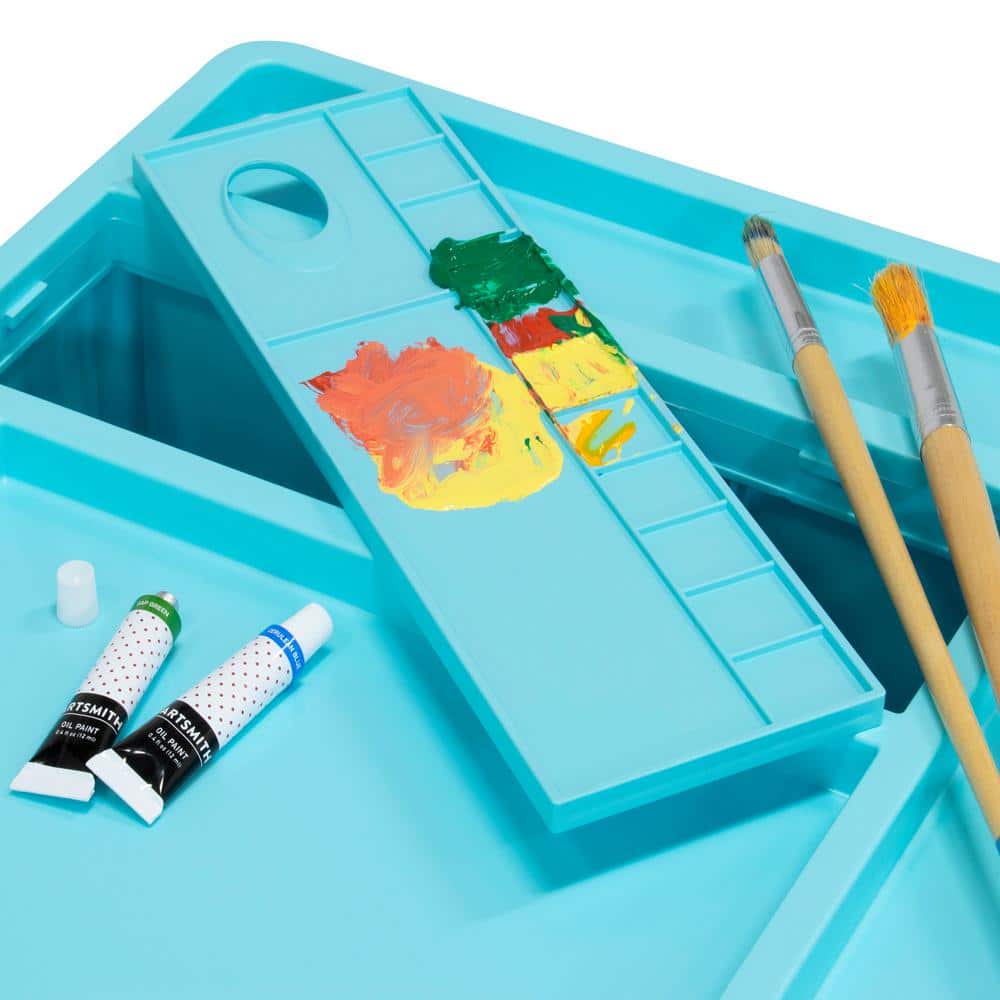 Turquoise Rotating Plastic Mobile Storage Cart with Multiple Compartments