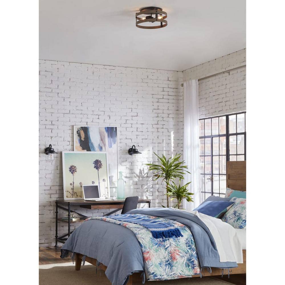 Gulliver 14'' Graphite Modern Farmhouse Flush Mount Ceiling Light with Faux-Wood Accents