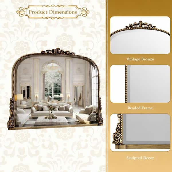 Vintage Bronze 43.5 in. W x 31.5 in. H Classic Arched PU Framed Wall Mirror Bathroom Vanity Mirror