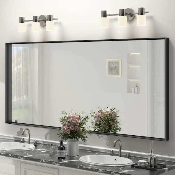 72 in. W x 32 in. H Rectangular Aluminum Alloy Framed and Tempered Glass Wall Bathroom Vanity Mirror in Matte Black