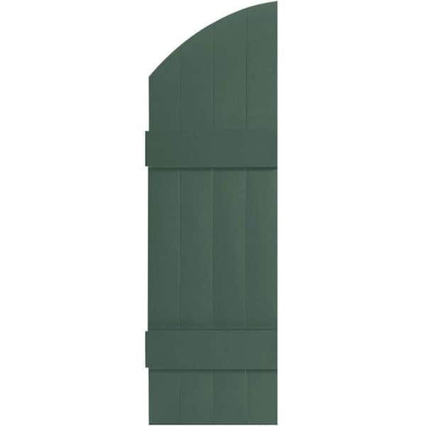Ekena Millwork 14 in. x 47 in. Lifetime Vinyl Custom Four Board Joined w/ Archtop Board and Batten Shutters Pair Forest Green