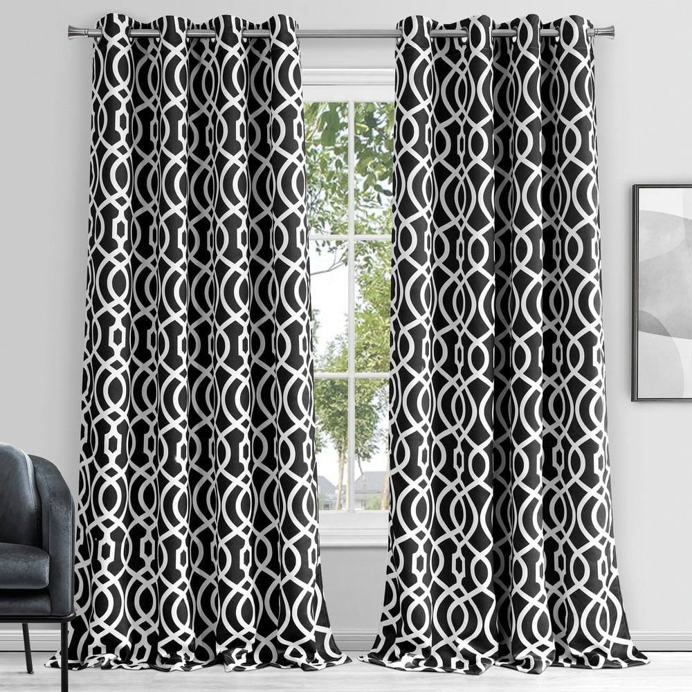 Trellis Printed Design 54 x 84 Black out Single Window Panel in Black
