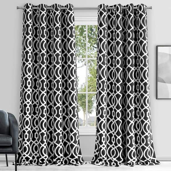 Dainty Home Trellis Printed Design 54" x 84" Black out Single Window Panel in Black