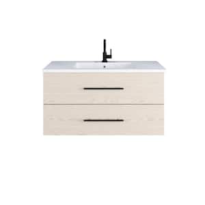 Napa 40 in. W x 20 in. D x 21.5 in. H Single Sink BathVanityWall in Natural Oak with White Acrylic Integrated Countertop