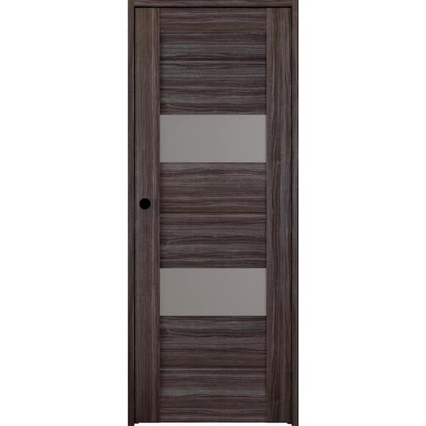 28 in. x 80 in. Vita Right-Hand Solid Core 2-Lite Frosted Glass Gray Oak Wood Composite Single Prehung Interior Door