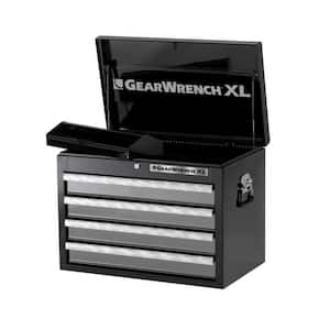 26 in. 4-Drawer Top Chest in Black/Silver