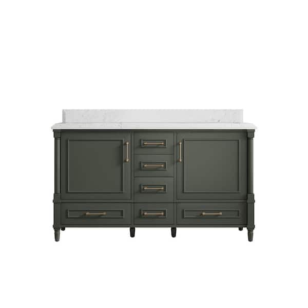Willow Collections Hudson 60 in. W x 22 in. D x 36 in. H Double Sink Bath Vanity in Pewter Green with Cove Edge Empira Quartz Top