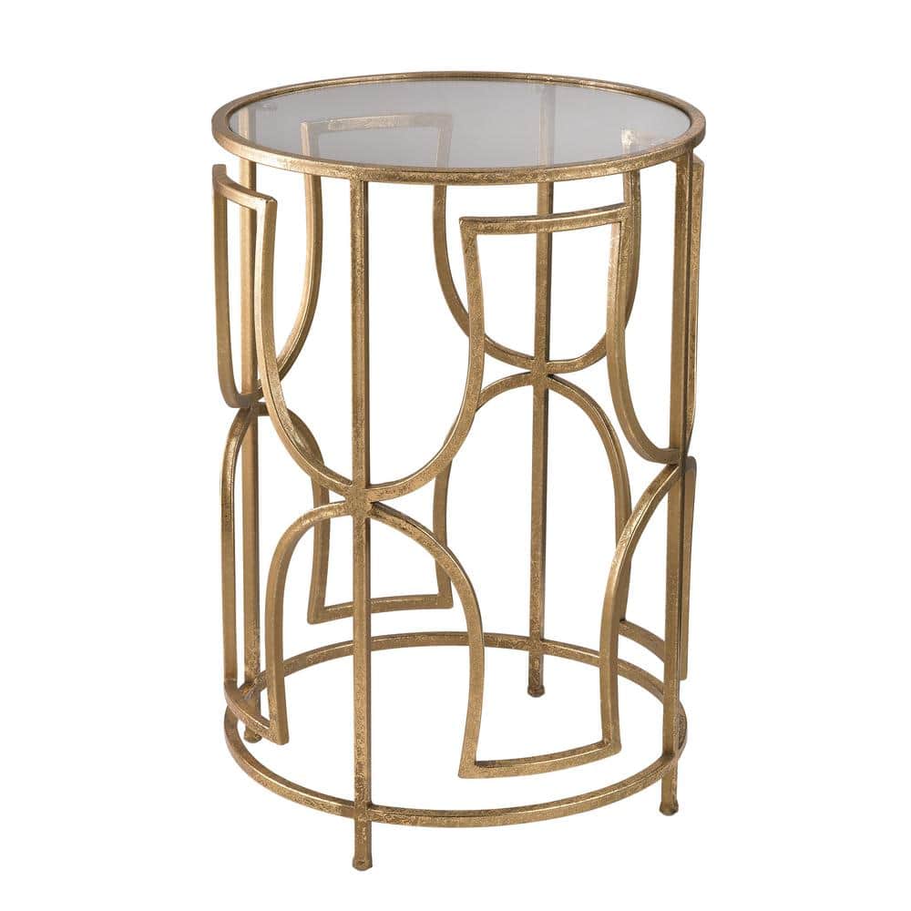 Melody 14 in. Antique Gold Round Metal Accent Table