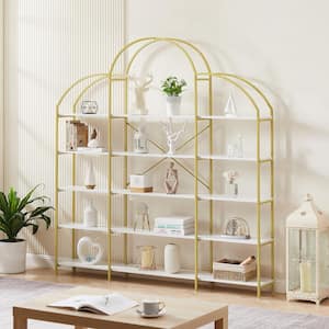 74.8 in. 5-Tier Anti-Tipping Office Bookcase Bookshelf Living Room Gold Frame Display Shelf with X Bar, Curved Round Top