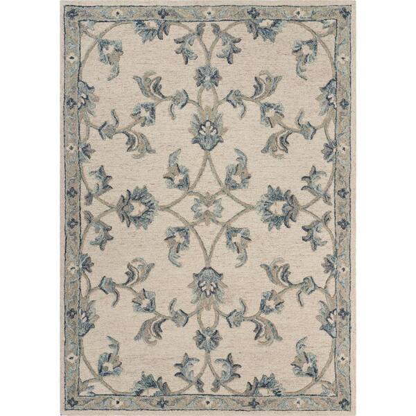 Unbranded Rory Classic Ivory/Blue 7 ft. x 9 ft. Mirroring Floral Bloom Area Rug