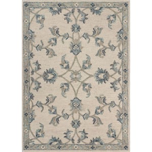 Rory Classic Ivory/Blue 7 ft. x 9 ft. Mirroring Floral Bloom Area Rug