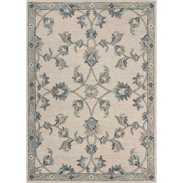 LR Home Rory Classic Ivory/Blue 7 ft. x 9 ft. Mirroring Floral Bloom Area Rug