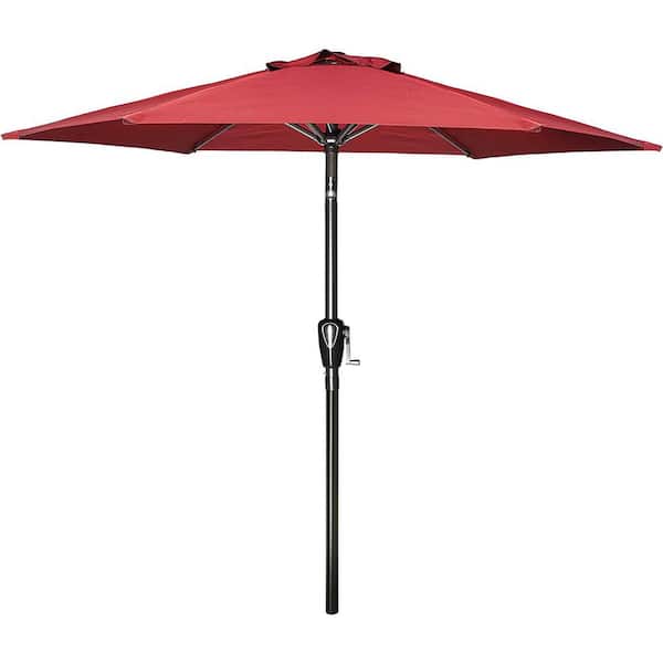 Sudzendf 7.5 ft. Patio Outdoor Table Market Yard Umbrella with Push Button Tilt/Crank, 6-Sturdy Ribs in Red