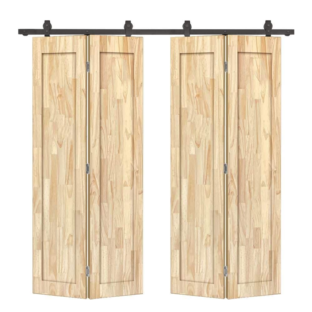 72 in. x 80 in. 1 Panel Shaker Hollow Core Unfinished Pine Wood Double Bi-fold Door with Barn Door Hardware Kit price history on PriceWatchPro