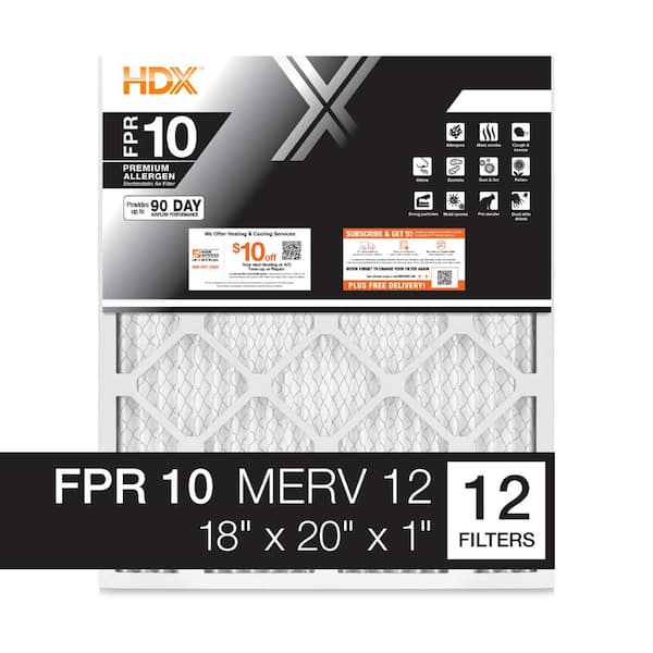 18 in. x 20 in. x 1 in. Premium Pleated Air Filter FPR 10, MERV 12 (12-Pack)