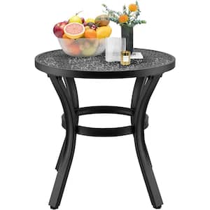 20 In. Black Round Metal Patio Outdoor Side Coffee Bistro Table, Small Iron End Table for Garden Porch Lawn Backyard