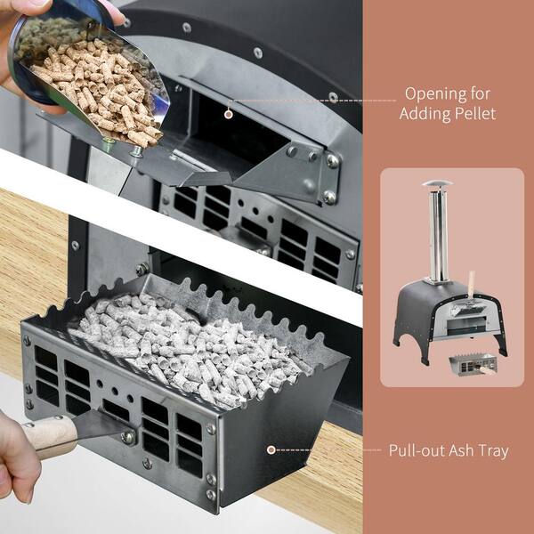 Outsunny Pellet Outdoor Pizza Oven with Thermometer, Pizza Stone Anti-Scald  Handles 846-083