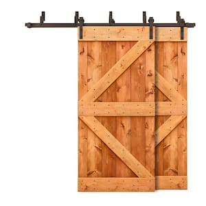 80 in. x 84 in. K Bypass Red Walnut Stained DIY Solid Wood Interior Double Sliding Barn Door with Hardware Kit