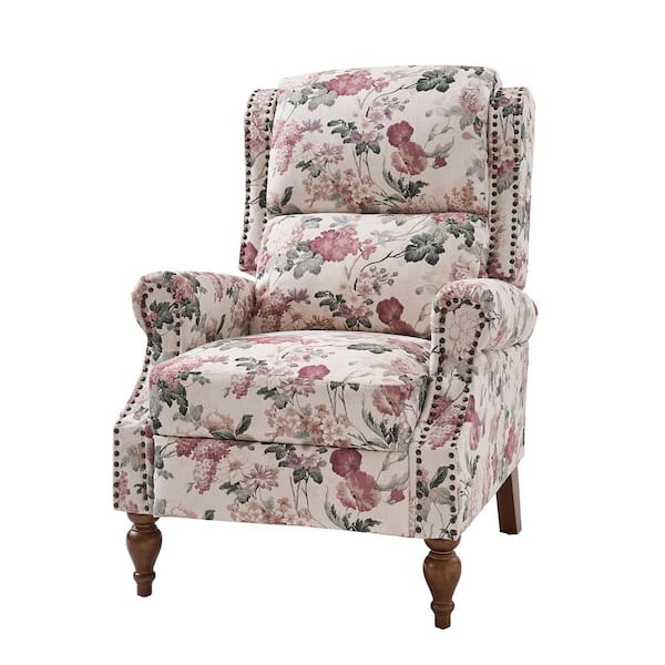 JAYDEN CREATION Sharon Floral Traditional Solid Wood Foot Cutaway Arms with Nailheads Manual Recliner