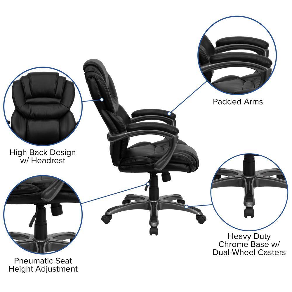 Ergonomic High-Back Executive Swivel Chair in Black LeatherSoft