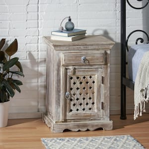 Prague 1-Drawer Distressed White Nightstand