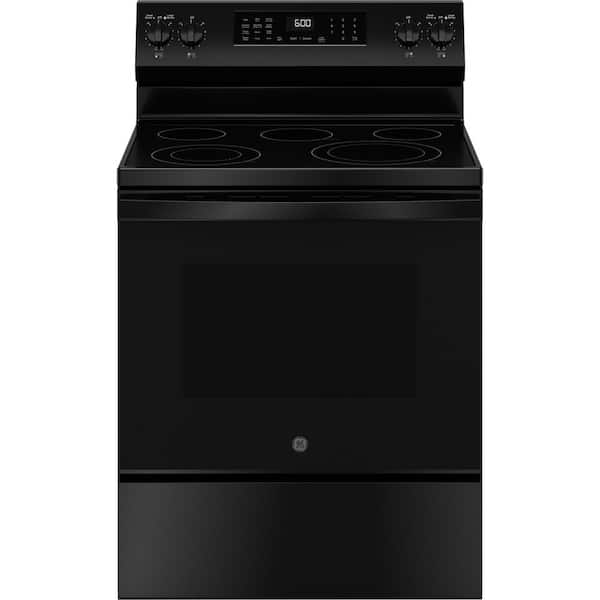 GE 30 in. 5 Burner Element Smart Free-Standing Electric Convection Range in Black w/ EasyWash Oven Tray, No-Preheat Air Fry