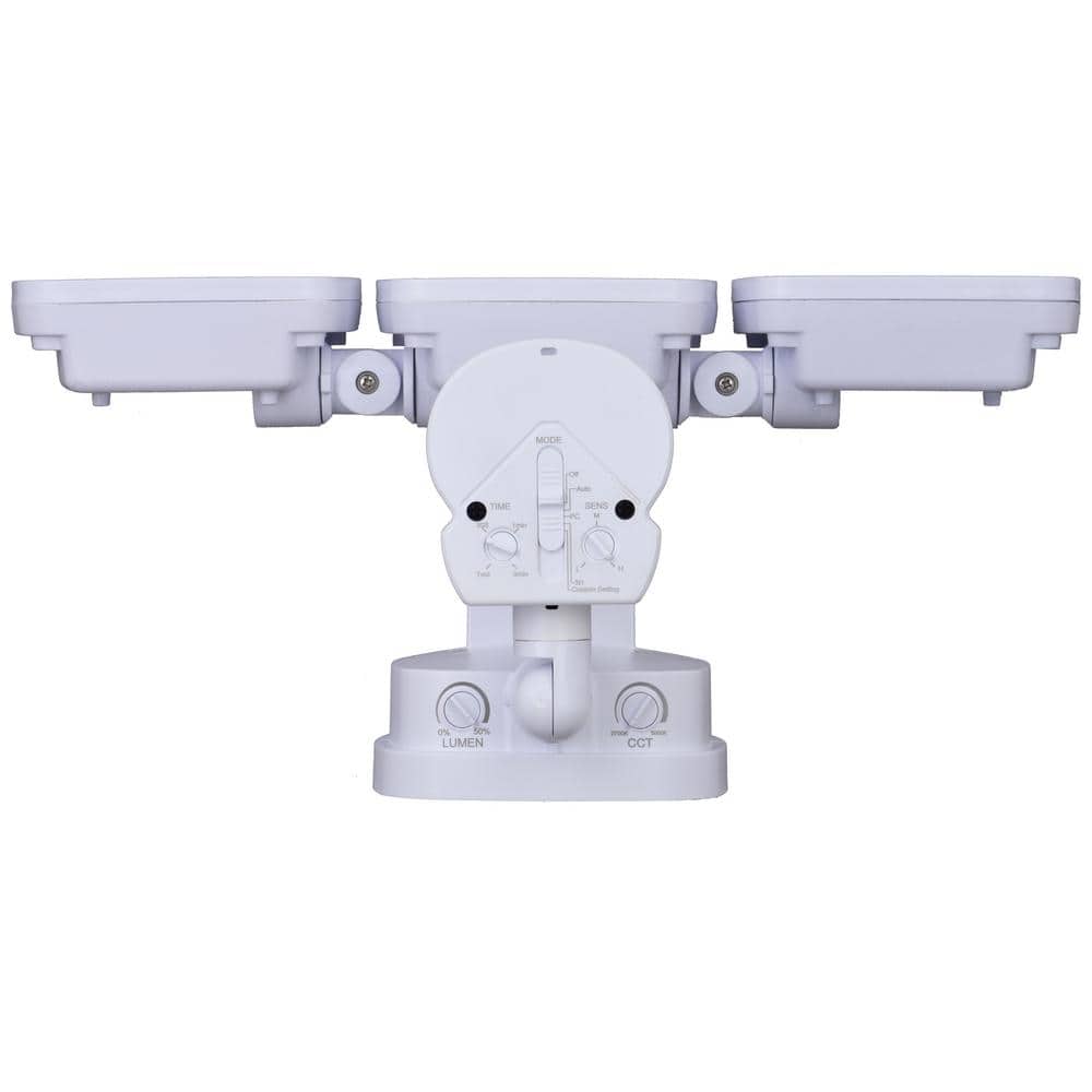 White Triple-Head LED Motion Sensor Outdoor Security Flood Light