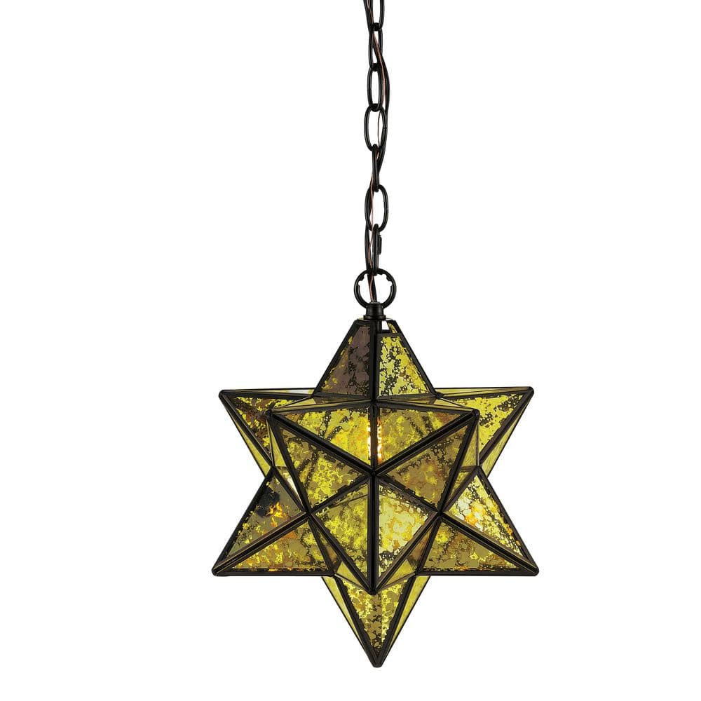 Stella 12" Moravian Star Oil Rubbed Bronze and Yellow Mercury Glass Pendant Light