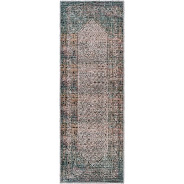 Livabliss Kiera Lunar Green 3 ft. x 7 ft. Traditional Indoor Machine-Washable Area Rug