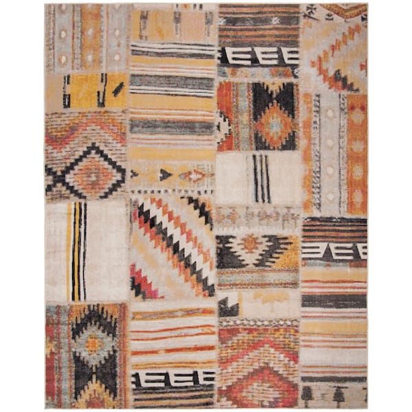 SAFAVIEH Montage Taupe/Multi 9 ft. x 12 ft. Abstract Indoor/Outdoor Patio  Area Rug