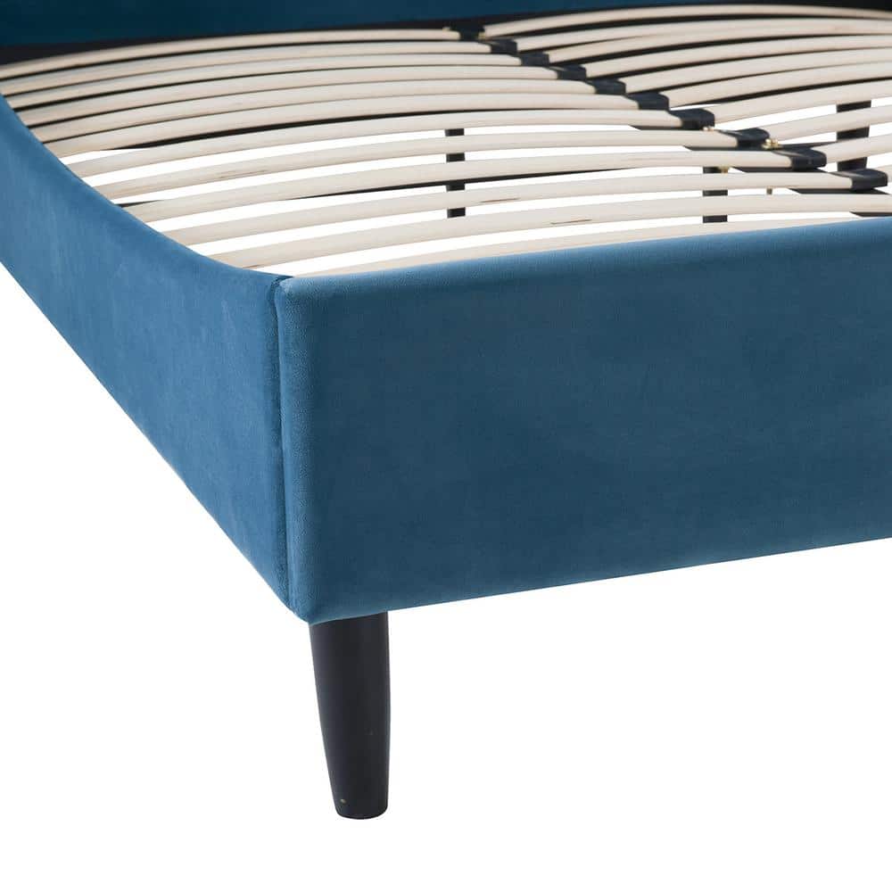 Aspen Teal Velvet Upholstered Queen Platform Bed with Tufted Headboard