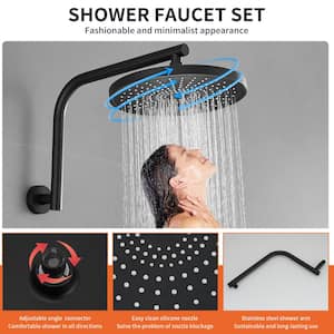 Single Handle 3-Spray Rain Shower Head Round Shower Faucet 2.5 GPM with High Pressure in. Matte Black(Valve Included)