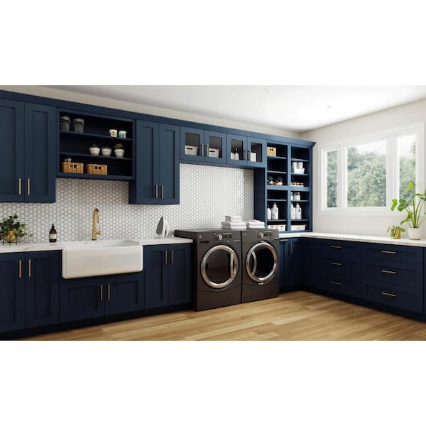 Contractor Express Cabinets Arlington Vessel Blue Plywood Shaker Assembled Blind Corner Kitchen Cabinet Sft CLS Left 36 in W x 24 in D x 34.5 in H