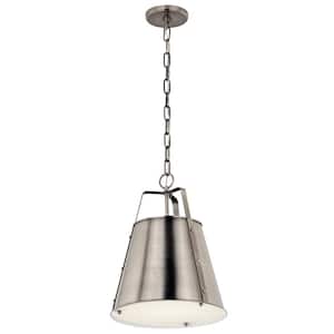 Etcher 13 in. 1-Light Classic Pewter Traditional Shaded Hanging Pendant Light with Metal Shade