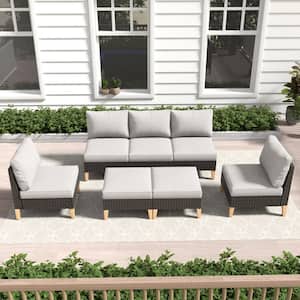 Chic Relax Brown 7-Piece Wicker Outdoor Sectional with Beige Cushions