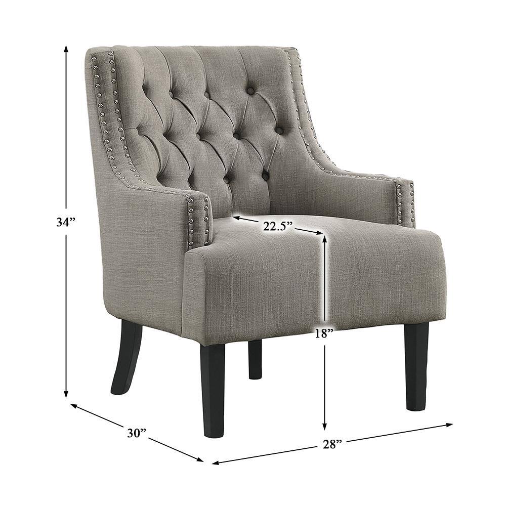 Taupe Upholstered Accent Chair with Nailhead Trim