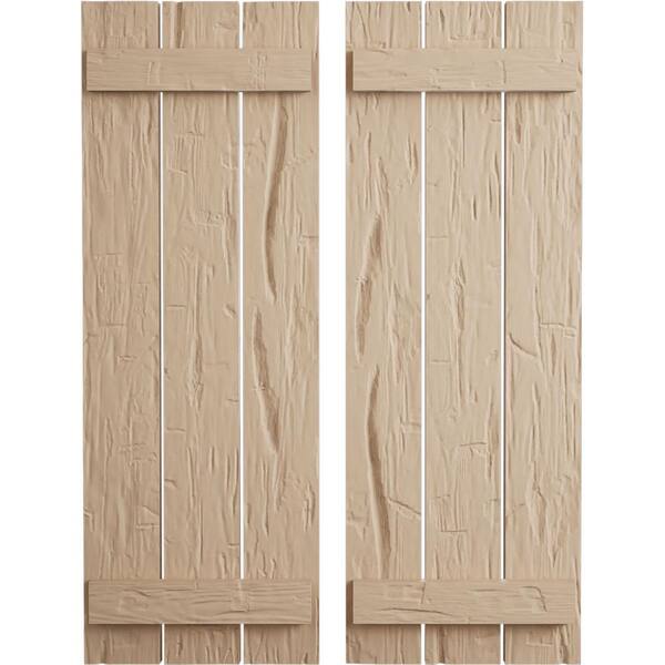 Ekena Millwork 17.5 in. x 38 in. Timberthane Polyurethane 3-Board Spaced Board-n-Batten Hand Hewn Faux Wood Shutters Pair