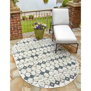 Outdoor Trellis Cardak Ivory and Blue 5 ft. 3 in. x 8 ft. Area Rug