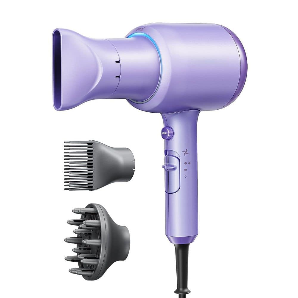 1875-Watt Fast Drying Blown Away Ionic Hair Dryer in Purple with Diffuser and 3 Attachments for All Hair Types