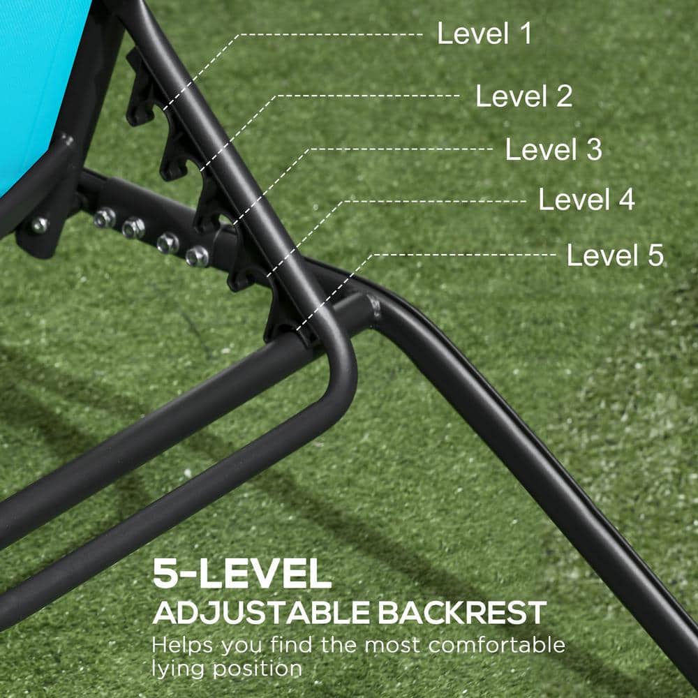Set of 2 Blue Mesh Outdoor Chaise Loungers with Adjustable Backrest