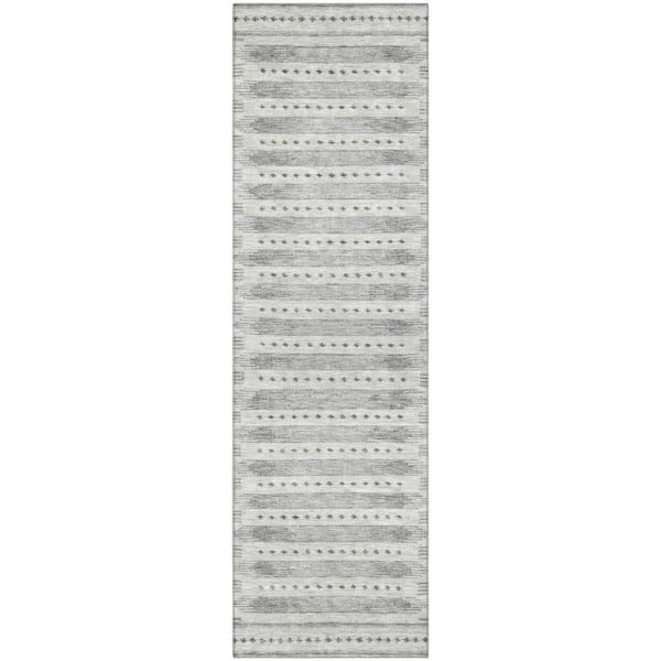 Mayfield Premium Machine Washable Abstract AMF1917 Gray 2 ft. x 7 ft. Runner Rug