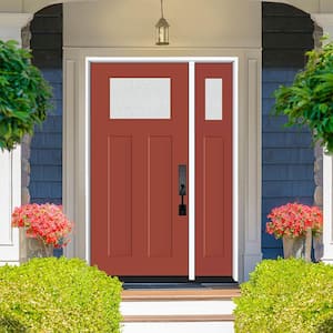 Legacy 51 in. x 80 in. 1/4 Toplite Rain Glass LHIS Primed Morocco Red Finish Fiberglass Prehung Front Door w/12 in. SL